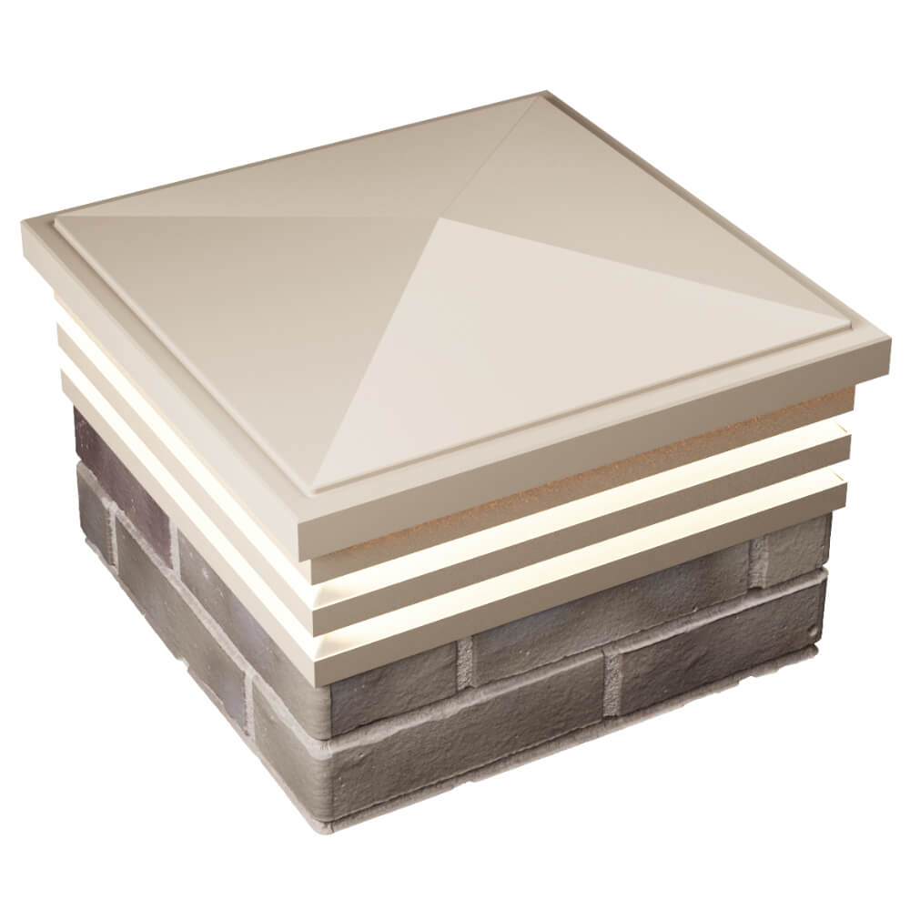 Колпак Zking Бона ХайТек Бежевый на столб 1.5х1.5 кирпича (385х385мм) с подсветкой в Уфе фото