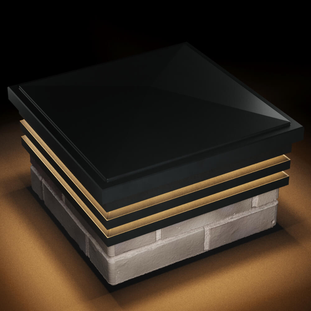 Колпак Zking Бона ХайТек Черный на столб 1.5х1.5 кирпича (385х385мм) с подсветкой в Уфе фото