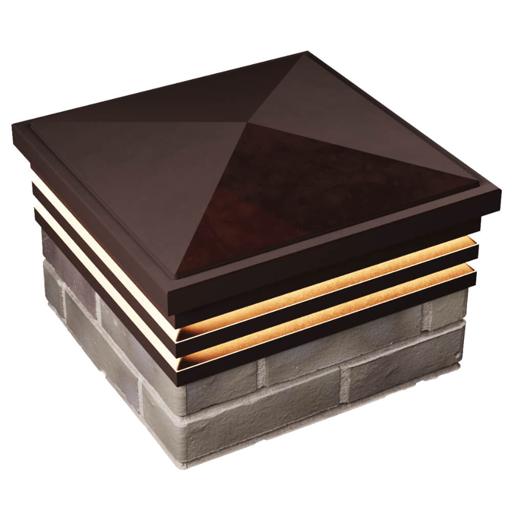 Колпак Zking Бона ХайТек Коричневый на столб 1.5х1.5 кирпича (385х385мм) с подсветкой в Уфе фото