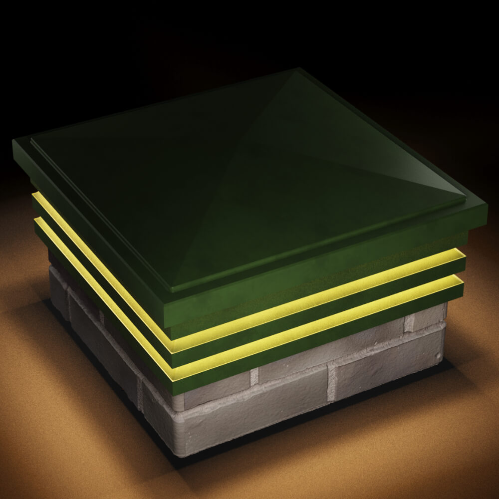 Колпак Zking Бона ХайТек Зеленый на столб 1.5х1.5 кирпича (385х385мм) с подсветкой в Уфе фото