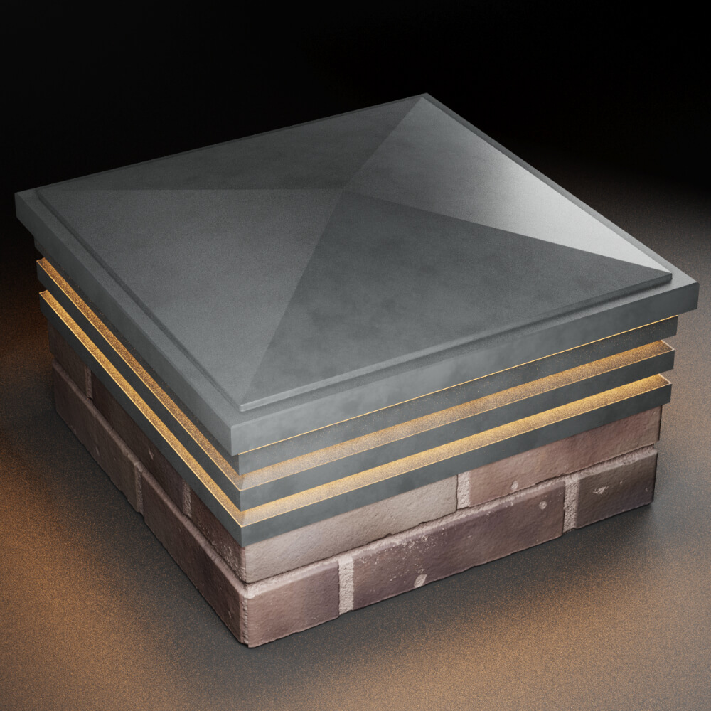 Колпак Zking Бона ХайТек Серый на столб 2х2 кирпича (513х513мм) с подсветкой в Уфе фото