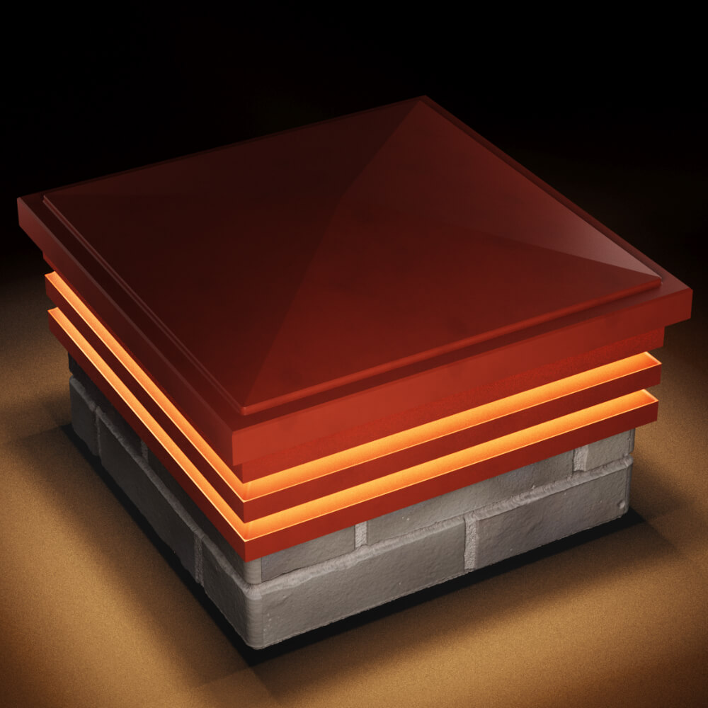 Колпак Zking Бона ХайТек Красный на столб 1.5х1.5 кирпича (385х385мм) с подсветкой в Уфе фото