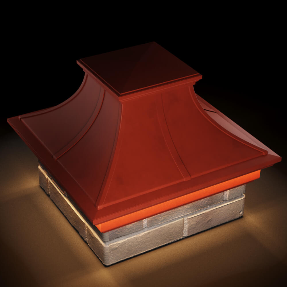 Колпак Zking Монблан Премиум Красный на столб 1.5х1.5 кирпича (385х385мм) с подсветкой в Уфе фото