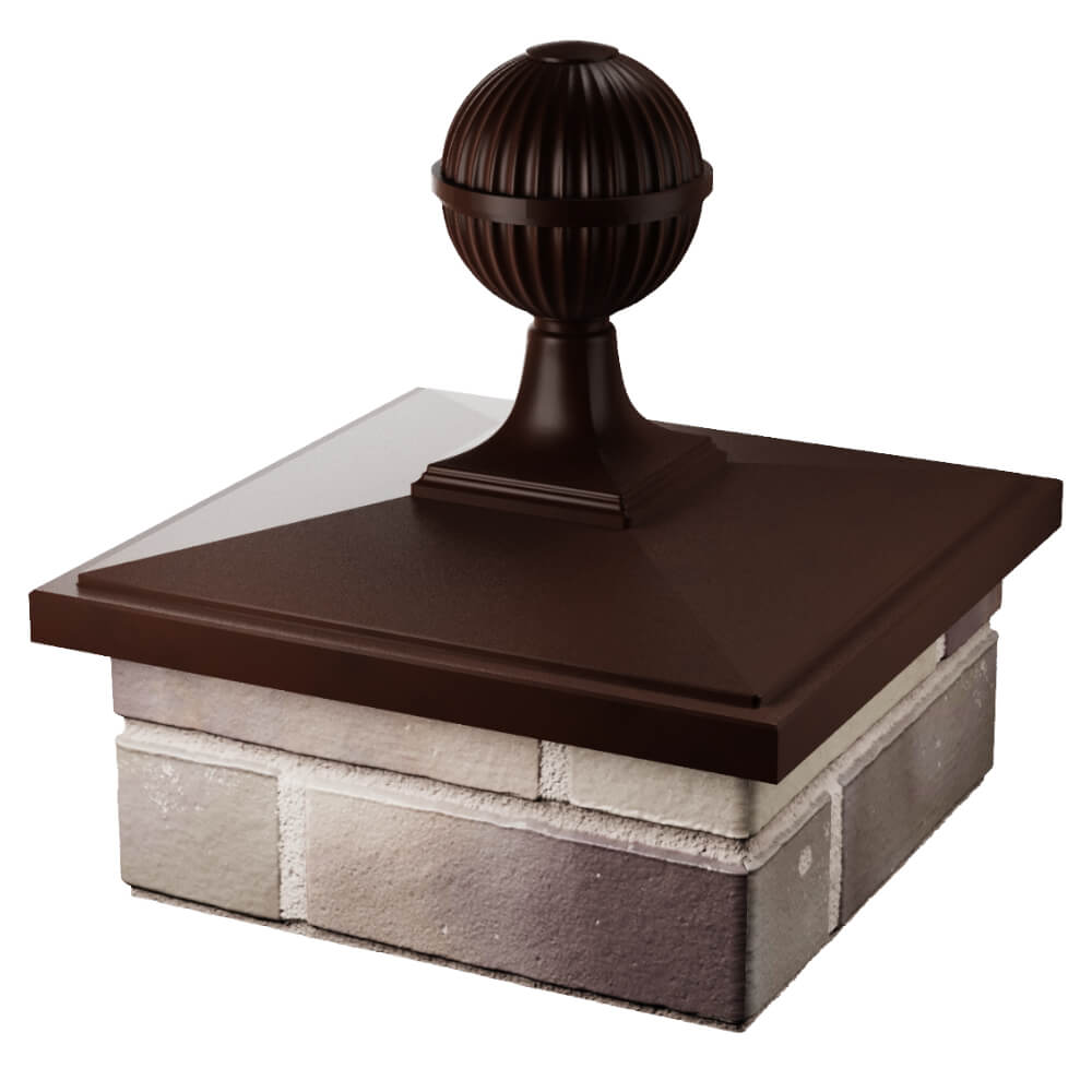 Колпак Zking БонаМоно Коричневый с шаром на столб 1.5х1.5 кирпича (385х385, 400х400мм) в сборе в Уфе фото