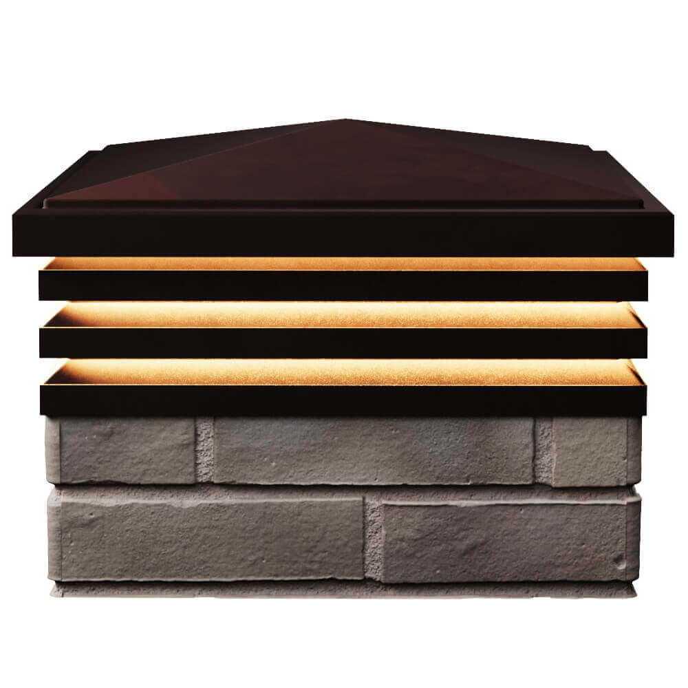 Колпак Zking Бона ХайТек Коричневый на столб 1.5х1.5 кирпича (385х385мм) с подсветкой в Уфе фото